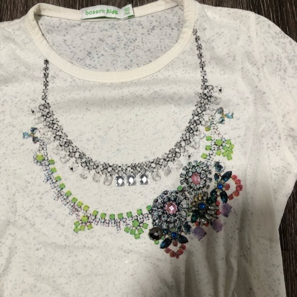 Bossini Kids Necklace Graphic T-shirt - White, Size 130 (US 8-9) - Picture 2 of 4